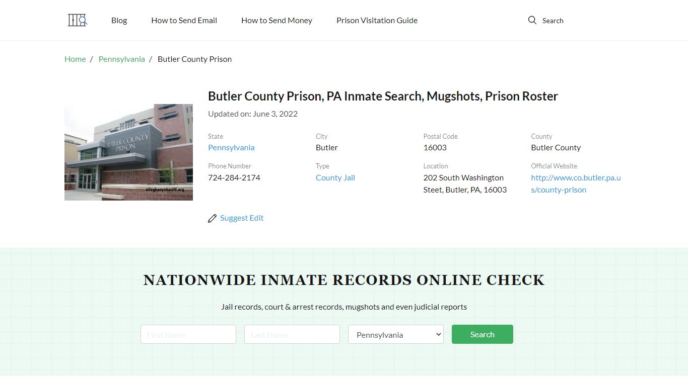 Butler County Prison, PA Inmate Search, Mugshots, Prison ...