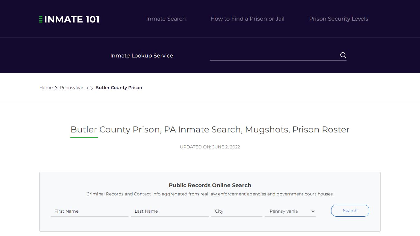 Butler County Prison, PA Inmate Search, Mugshots, Prison ...